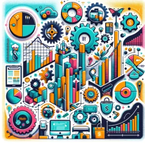 A colorful illustration of various business graphics and income of small business owners that can vary significantly based on the size of their business. 