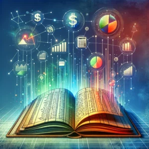 An open book with glowing graphics coming out of it representing the understanding of the basics of bookkeeping. 
