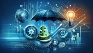 Image represents small businesses seeking financial boosts through short-term loans. A cash flow wave symbolizing constant movement of funds, an umbrella icon indicating protection against unexpected expenses, and a light bulb with a gear inside representing seizing sudden opportunities. 
