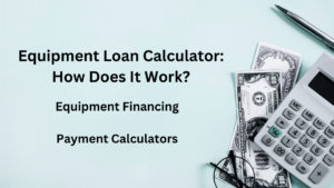 A calculator and glasses on top of money. The calculator depicts using an equipment loan calculator to determine equipment financing and payment calculator.