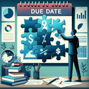 A business person standing next to a calendar with puzzle pieces. As a business owner, effectively managing your loan maturity date is crucial to maintaining financial health and ensuring the longevity of your enterprise.