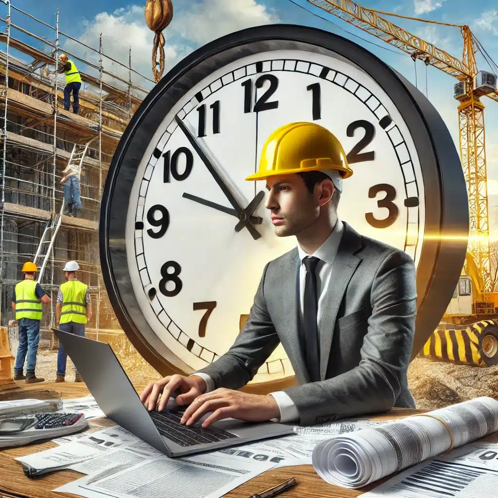 A photorealistic image representing the concept of 'Same Day Funding Construction Business Loans_ The Biggest Worry on Every Contractor’s Mind.'