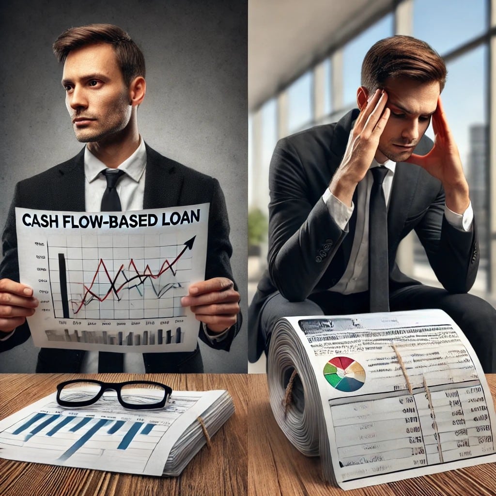 A photorealistic image illustrating the concept of Benefits of Cash Flow-based Loans Over Credit Score-based Loans.