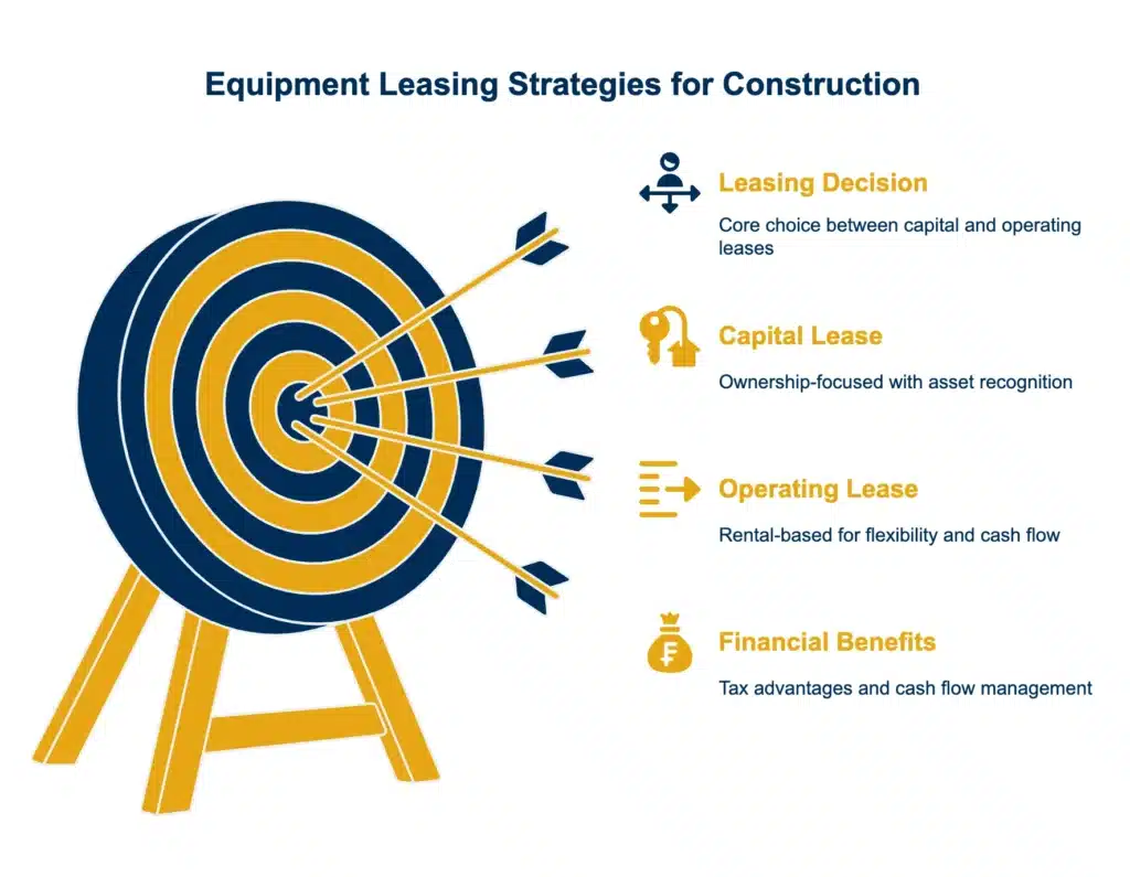Visual representation of Types of Equipment Leases for Construction Businesses with target and arrows