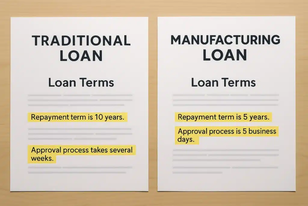 Comparison of traditional and manufacturing loan documents, showing differences in structure and flexibility