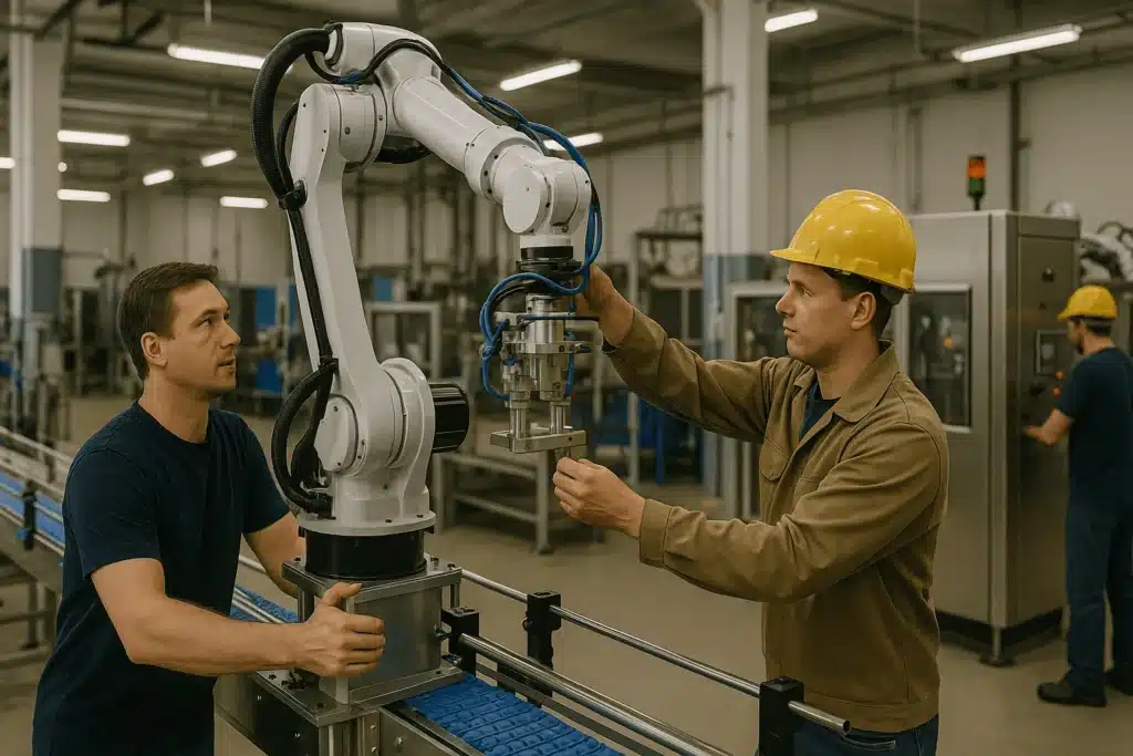 Robotic machinery being installed in a factory, representing financing tailored to the manufacturing industry.