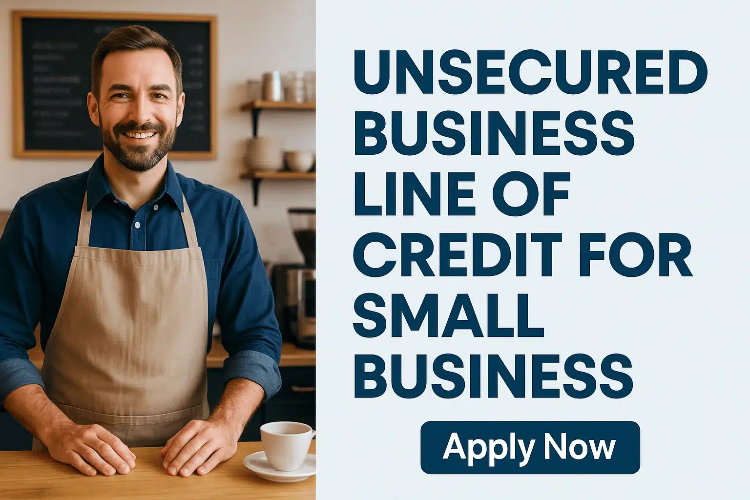 Cafe owners standing behind counter with a cup of coffee smiling after securing a unsecured business line of credit for small business.