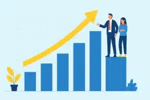 Image of two people standing on top of rising graph depcicting growth through business expansion loans