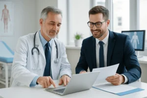 A doctor discussing Medical Office Financing with a Sunwise Capital representative