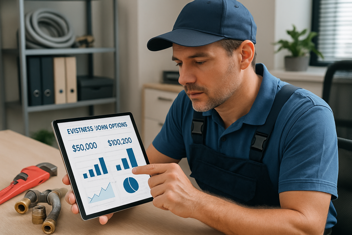 business loan for plumbing company fast approval — plumber reviewing financing options